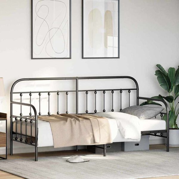 vidaXL Daybed Frame with Headboard Black 80 x 200 cm Steel