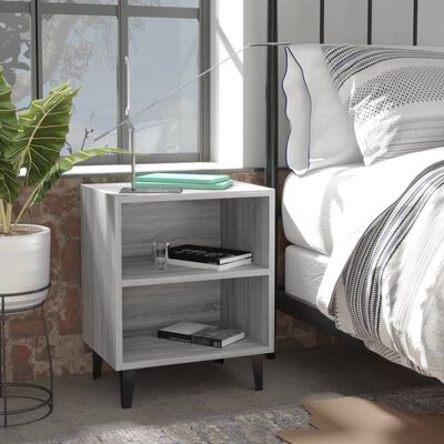 vidaXL Bed Cabinet with Metal Legs Grey Sonoma 40x30x50 cm
