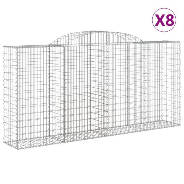 vidaXL Arched Gabion Baskets 8 pcs 300x50x140/160 cm Galvanised Iron