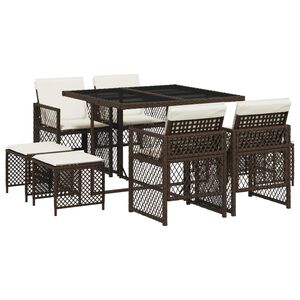 vidaXL 9 Piece Garden Dining Set with Cushions Brown Poly Rattan