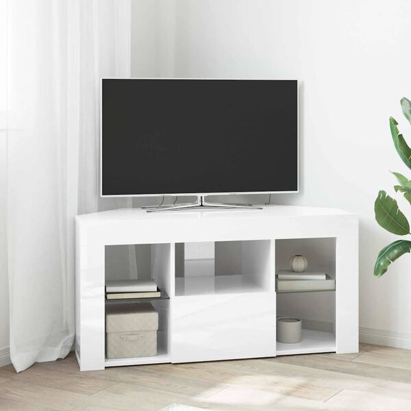 vidaXL Corner LED TV Cabinet High gloss White 100 x 40 x 50 cm