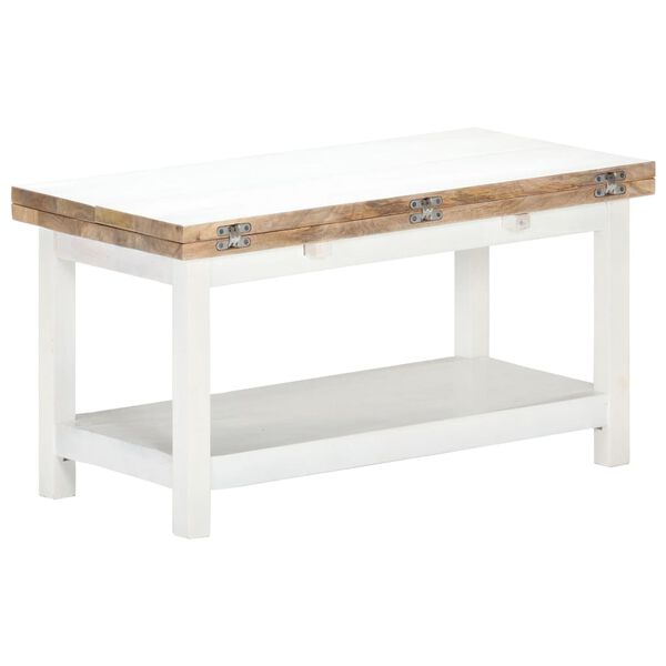 vidaXL Extendable Coffee Table White 90x(45-90)x45 cm Solid Mango Wood