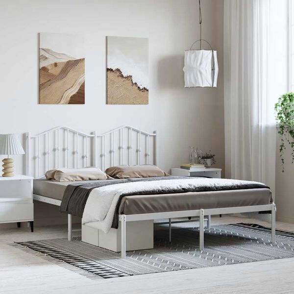 vidaXL Metal Bed Frame without Mattress with Headboard White 135x190cm