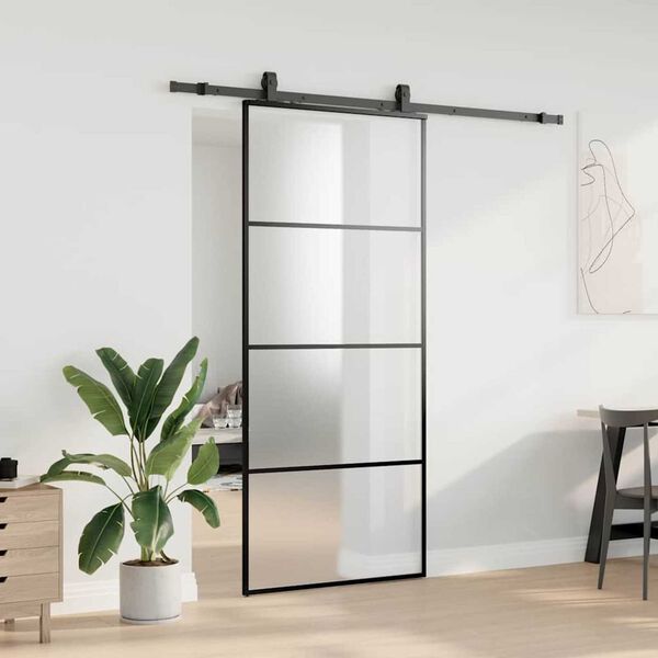 vidaXL Sliding Door with Hardware Set Black 90x205 cm ESG Glass