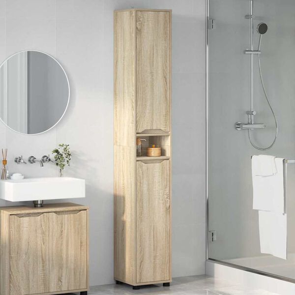 vidaXL Bathroom Cabinet Sonoma Oak 30.5 x 30 x 195 cm Engineered Wood