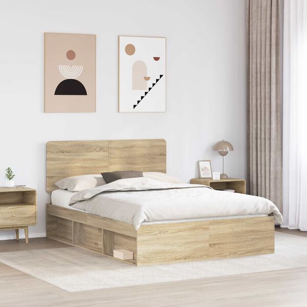 vidaXL Bed Frame with Headboard Sonoma 160 x 200 cm Solid Pine Wood