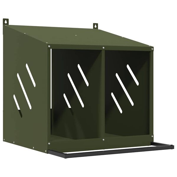 vidaXL Chicken Nesting Box with 2 Compartments Olive Green Metal