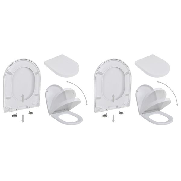vidaXL Toilet Seats with Soft Close Lids 2 pcs Plastic White