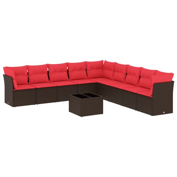 vidaXL 10 Piece Garden Sofa Set with Cushions Brown Poly Rattan