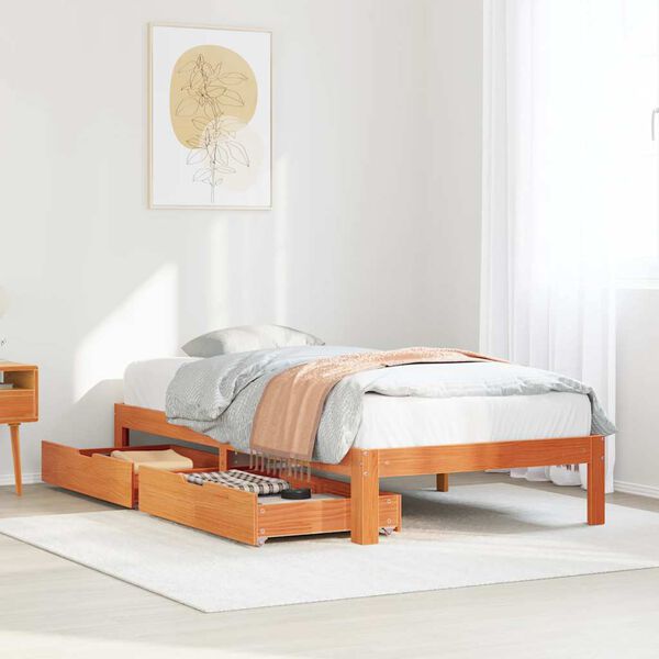 vidaXL Bed Frame with Drawers without Mattress Wax Brown 100x200 cm