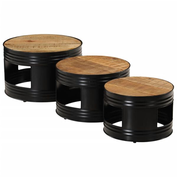 vidaXL Bar Tables Drum Shape 3 pcs Solid Rough Wood Mango
