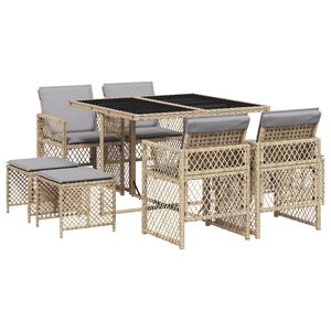 vidaXL 9 Piece Garden Dining Set with Cushions Beige Poly Rattan