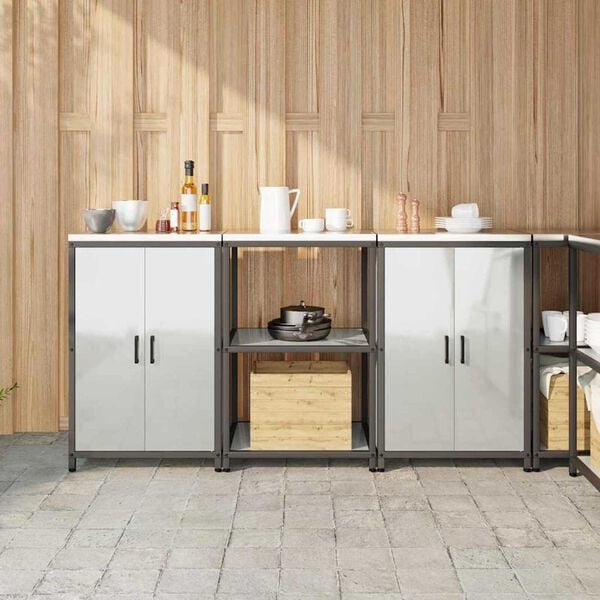 vidaXL Kitchen Storage Set with Shelf with Storage 3 pcs Silver Steel