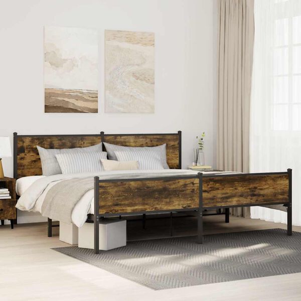 vidaXL Metal Bed Frame without Mattress Smoked Oak 200x200 cm