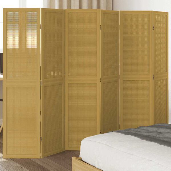 vidaXL Room Divider 6 Panels Brown Solid Wood Paulownia