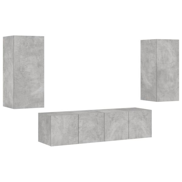 vidaXL 4 Piece TV Wall Units with LED Concrete Grey Engineered Wood