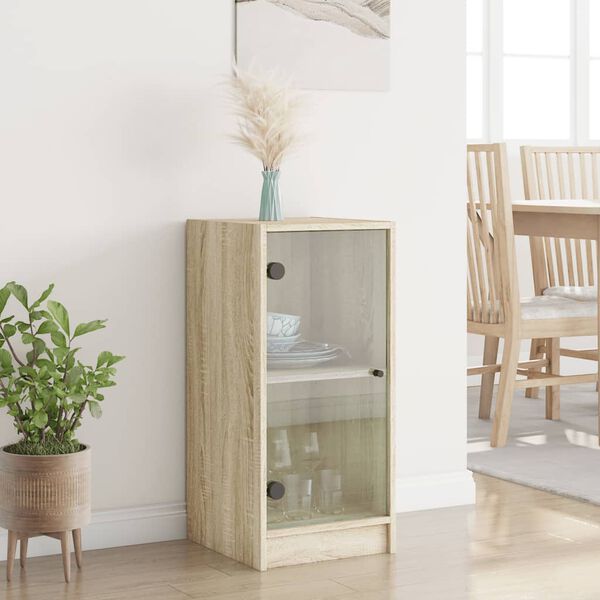 vidaXL Side Cabinet with Glass Doors Sonoma Oak 35x37x75.5 cm