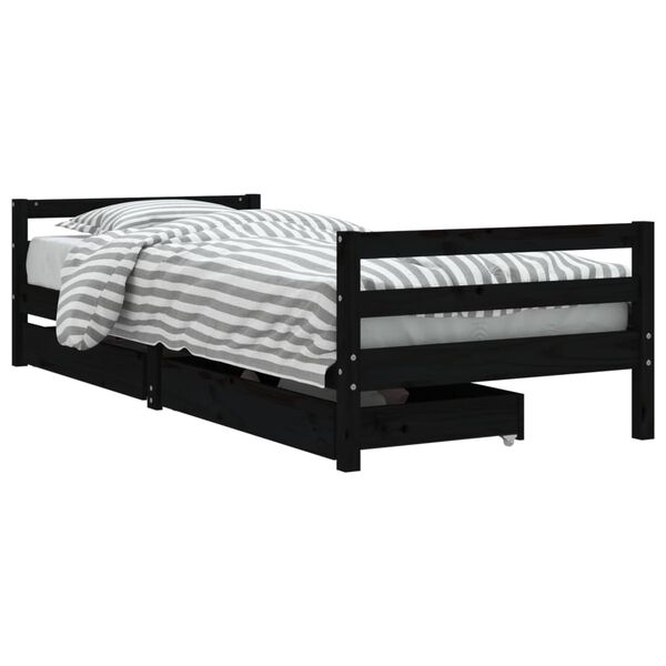 vidaXL Kids Bed Frame with Drawers Black 90x190 cm Solid Wood Pine