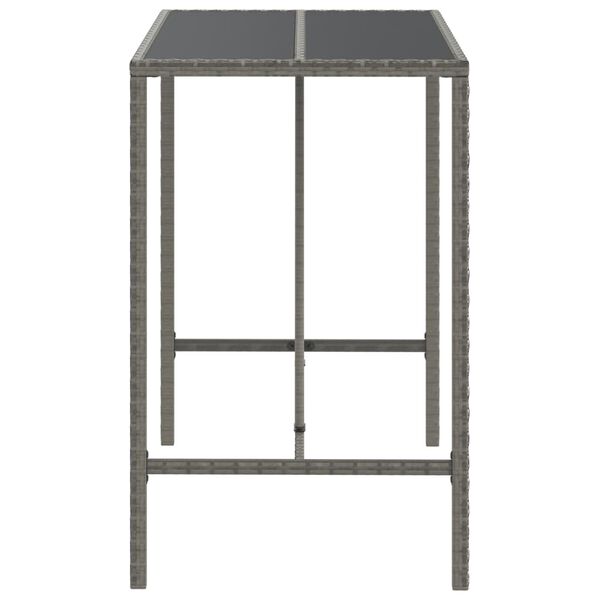 vidaXL Bar Table with Glass Top Grey 110x70x110 cm Poly Rattan