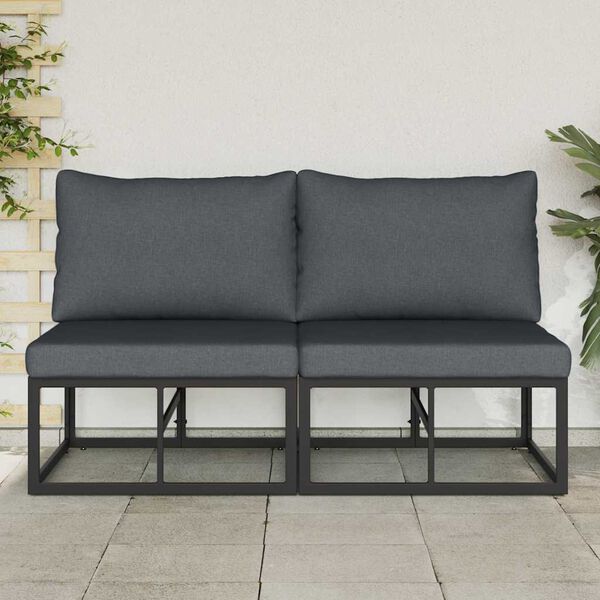 vidaXL Outdoor Furniture with Cushion with Pillow Black Aluminium