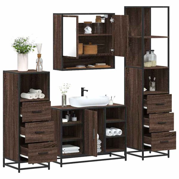 vidaXL 4 Piece Bathroom Furniture Set Brown Oak Engineered Wood
