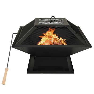 vidaXL 2-in-1 Fire Pit and BBQ with Poker 46.5x46.5x37 cm Steel