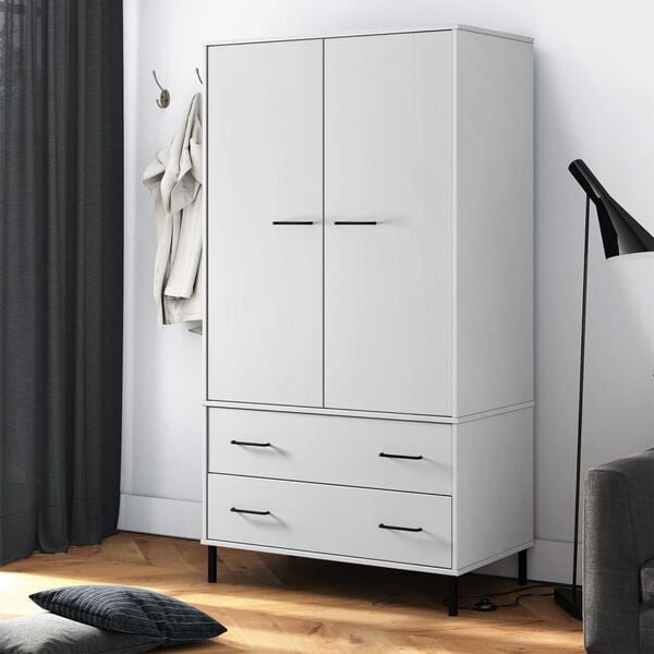 vidaXL Wardrobe with Metal Legs White 90x55x172.5 cm Solid Wood OSLO