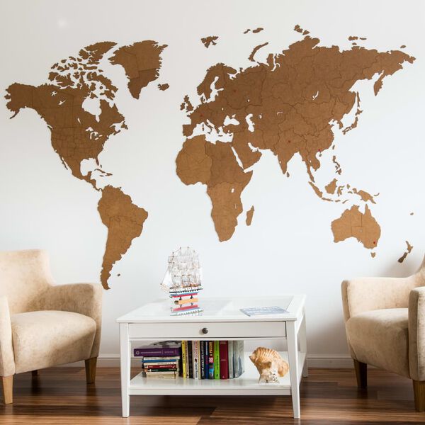 MiMi Innovations Wooden World Map Wall Decoration Giant Brown 280x170 cm