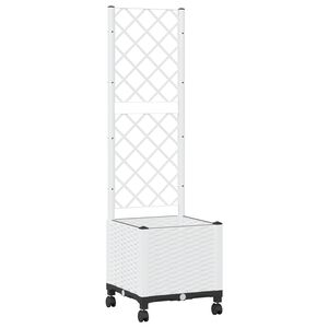 vidaXL Garden Planter with Trellis&Wheels White 40 x 40 x 146 cm PP