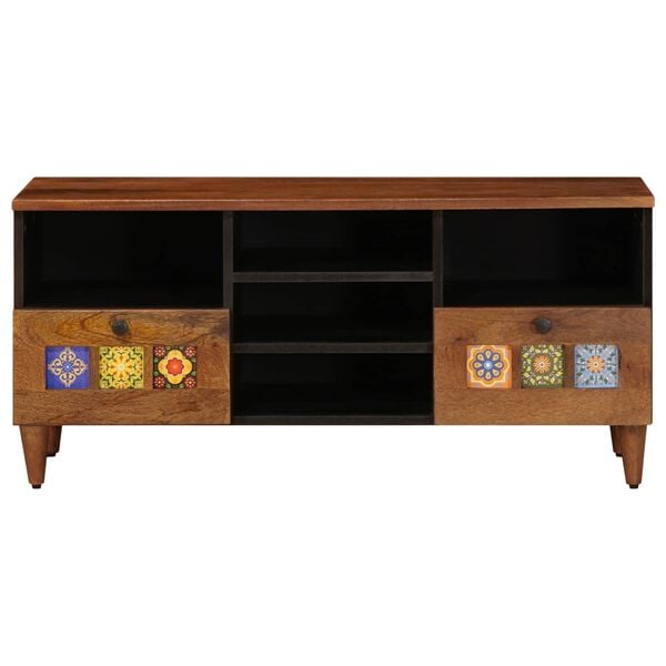 vidaXL TV Cabinet with Drawer Walnut 100 x 33 x 46 cm Solid Mango Wood