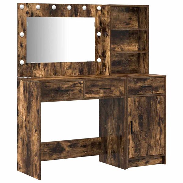 vidaXL Dressing Table with Mirror Lights 2 pcs Brown Engineered Wood