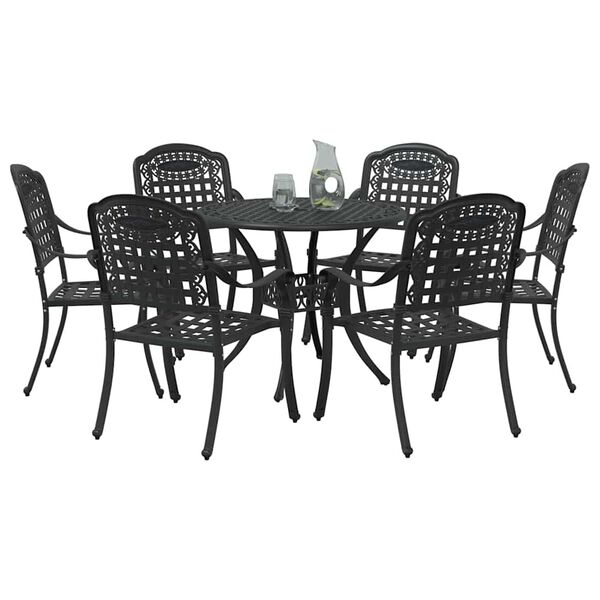 vidaXL Garden Dining Set 7 pcs Black Aluminium