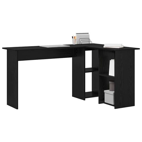 vidaXL Desk with Shelf Black Oak 142 x 102 x 73 cm Engineered Wood