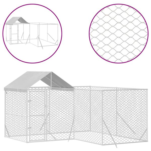 vidaXL Outdoor Dog Kennel with Roof Silver 4x4x2.5 m Galvanised Steel