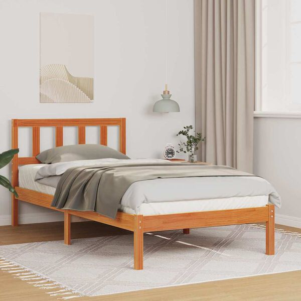 vidaXL Bed Frame with Headboard Wax Brown 75 x 190 cm Solid Pine Wood