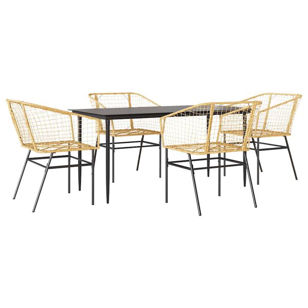 vidaXL 5 Piece Garden Dining Set Brown Poly Rattan Glass
