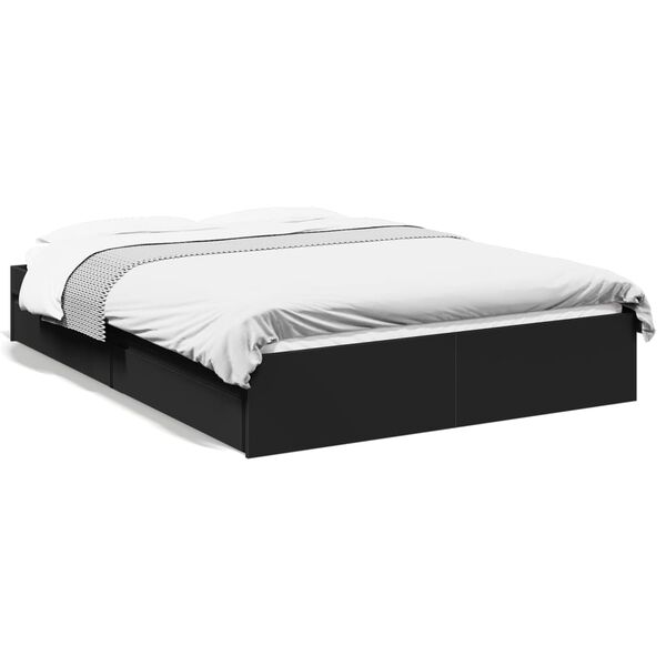 vidaXL Bed Frame with Drawers without Mattress Black 140x200 cm