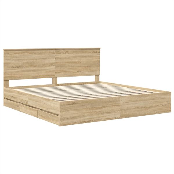 vidaXL Bed Frame with Drawer Sonoma Oak 200 x 200 cm Engineer Wood