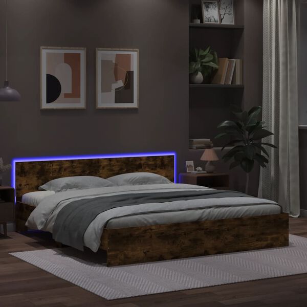 vidaXL Bed Frame with LED without Mattress Smoked Oak 200x200 cm