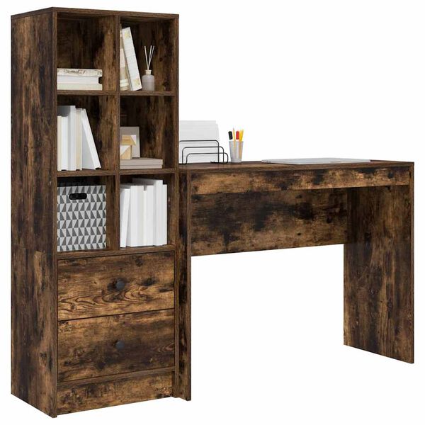 vidaXL Desk with Drawer 2 pcs Smoked Oak