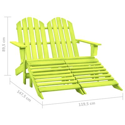 vidaXL 2-Seater Garden Adirondack Chair&Ottoman Fir Wood Green