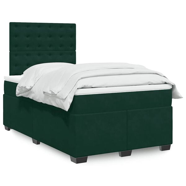 vidaXL Box Spring Bed with Mattress Dark Green 120x190 cm Small Double Velvet