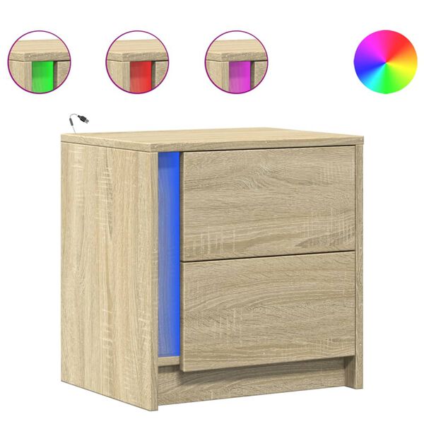 vidaXL Bedside Cabinets with LED Lights 2 pcs Sonoma Oak Engineered Wood