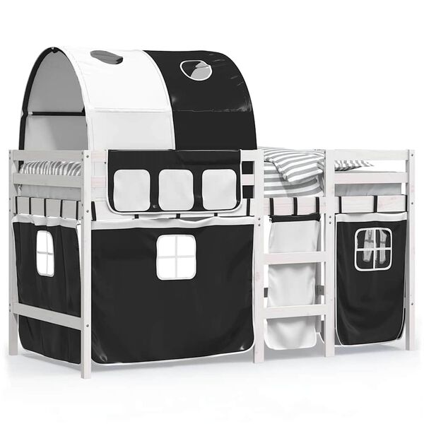 vidaXL Kids' Loft Bed with Tunnel without Mattress White&Black 90x190 cm Single
