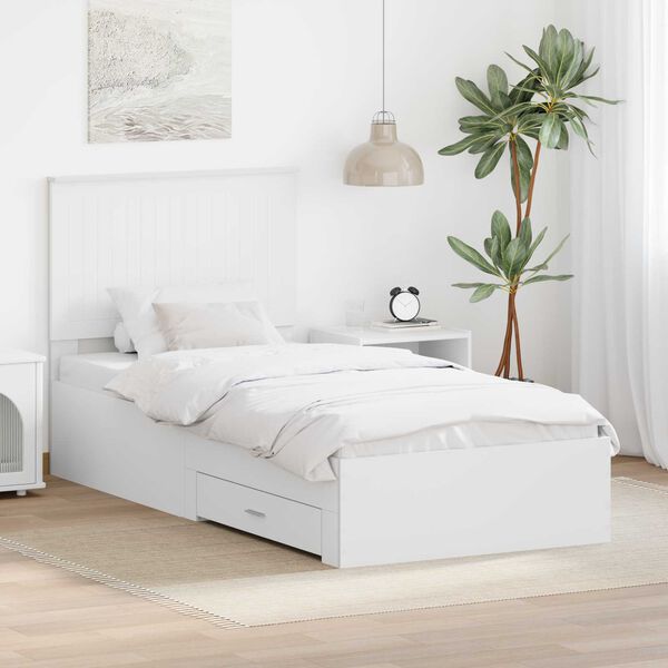 vidaXL Bed Frame with Headboard White 90 x 190 cm Engineered Wood