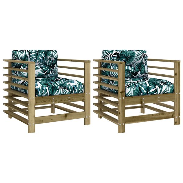 vidaXL Garden Chairs with Cushions 2 pcs Impregnated Wood Pine