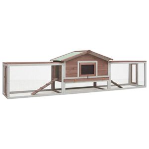vidaXL Rabbit Hutch | Mocha and White | Solid Pine Wood | Large | Doors