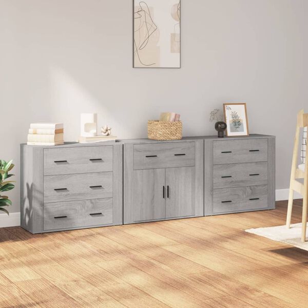 vidaXL Sideboards 3 pcs Grey Sonoma Engineered Wood
