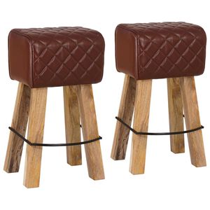 vidaXL Bar Stool 2 pcs Brown Diamond 44 x 33 x 74 cm Real Leather