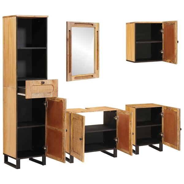 vidaXL Bathroom Sets with Drawer with Shelf Natural Solid Mango Wood